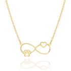 Colar de ouro 18k feminino coração infinito, coração e pata de pet rommanel 50cm 532195