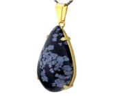 Colar Extra Gota Pedra Obsidiana Floco de Neve Dourado