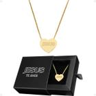 Colar Feminino Aço Dourado + Pingente Coração Jesus + Caixa moda presente religioso social edição limitada Qualidade Premium casual