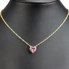 Colar feminino aço inox ouro + pingente strass rosa coração qualidade premium presente moda delicado