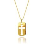 Colar Feminino Corrente Veneziana Pingente Cruz Crucifixo Folheado a Ouro 18k