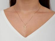 Colar Gargantilha Com Cruz Escrito Jesus Banhado A Ouro 18K