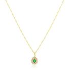 Colar gota cravejado de zircônias verde esmeralda folheado a ouro 18k