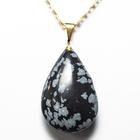 Colar Gota Obsidiana Flocos de Neve Montagem Pino Dourado