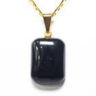 Colar Mini Obsidiana Negra Retangular 20mm Natural Dourado