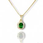 Colar Pedra Verde Esmeralda Cravejado de Zirconia Cristal Banhado a Ouro 18k Semijoia