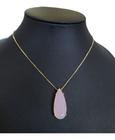 Colar Pedra Zirconia Gota Rosa Leitosa Rosê Folheado a Ouro 18k