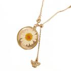 Colar Wokex Vintage Daisy Bee, pingente de medalhão de flores secas