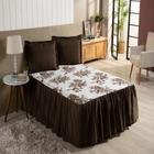 Colcha Cobre Leito Bella Estampa Floral Para Cama Queen Kit 03 Peças Com Babado Lateral