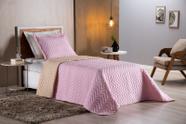 Colcha Cobre Leito Cama de Solteiro 2 pç Dupla Face Acolchoado Microfibra Rosa e Bege