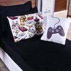 Colcha Cobre Leito Jogo Cama Criança Solteiro 5 Pçs Matelado Quarto Menino Video Game Preto