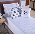 Colcha Cobre Leito Roupa Cama 5 Pçs Solteiro Sleepo Elasticado Futebol Quarto Menino Branco