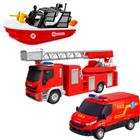 Coleção dos Bombeiros Carrinho Resgate Barco Flutua Caminhão Levanta Escada - Usual Brinquedos