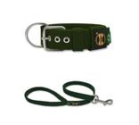 Coleira Cachorro G Pit Bull Fit Verde Militar G + Guia 80Cm