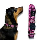 Coleira P/ Cães Pequeno médio grande porte pet-Rosa c/preto 