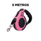 Coleira Rosa Retrátil 5 Metros Para Pets