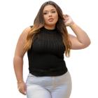 Colete feminino de tricô curto gola alta redonda com desenhos toque fino regata lã de frio social sueter casual sem mangas gola fechada 36 ao 44