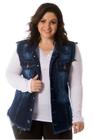 Colete Jeans Plus Size Azul Destroyed Plus Size