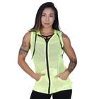 Colete Tela Furos Neon Esportivo Zíper Capuz e Bolso Orbis VERDE NEON