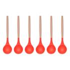 Colher Arroz Vermelho Silicone Cabo Bambu Multiuso - 6un