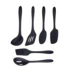 Colher Concha Espatula Silicone Kit Utensilios Preto 6un