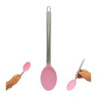 Colher De Servir Silicone Rosa Utensilio Cabo De Metal