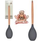 Colher multiuso de silicone grafite cabo madeira 32x6,5cm na cartela