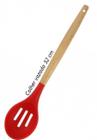 Colher vazada de arroz grande silicone e madeira vermelha 32cm ck3472