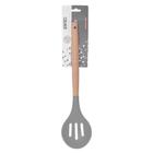 Colher Vazada Redonda Silicone Cabo Bambu 32cm Cozinha