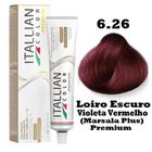 Coloração Itallian Color 60g Profissional Cor:6.26 Louro Escuro Violeta Vermelho (Marsala Plus) Premium