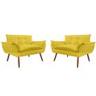 Combo 02 Namoradeira Poltrona Sofá decorativa 02 Lugares Opalla Pés Palito Amarelo - DS Estofados