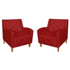 Combo 02 Poltrona Decorativa Munique Pés Trapézio Suede Vermelho - DS Estofados - Estopar