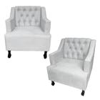 Combo 02 Poltronas Decorativa Pés Luis XV Gênises Encosto Estilo Capitonê Suede Branco - DS Estofados