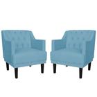 Combo 02 Poltronas Decorativas Clássica Pés Trapézio Suede Azul Turquesa - DS Estofados - Estopar