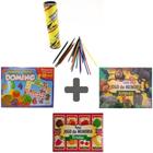 Combo 04 Jogos (Pega Varetas + J. Dominó Frutas Núm Educ + J. Memória Animais + J. Memória Frutas).