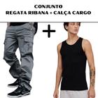 Combo 1 Calça Masculina Cargo Boca Larga Com Elástico + 1 Regata Masculina Canelada Ribana Estilo Americana