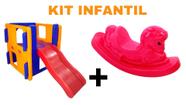 Combo 1 Gangorra Infantil cavalinho rosa que sunporta té 40 kg + 1 Escorregador Playjunior casinha - Valentina brinquedo