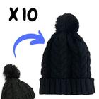 Combo 10 Touca De Frio Com Pompom Preta Gorro De Lã Tricot