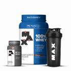 Combo 100% Whey 900g, BCAA 60 Cápsulas e Coqueteleira 700ml - Max Titanium