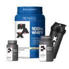 Combo 100% Whey 900g, Creatina Monohidratada 120 Cápsulas e Bcaa 60 Cápsulas e Coqueteleira 700mL - Max Titanium