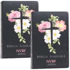 Combo 2 Bíblias Sagradas NVI Letra Hipergigante Capa Semi-Flexível Flores Cruz Premium Cristã Evangélica Gospel Índice Crente Feminina Mulher Homem