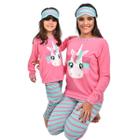 Combo 2 Pijamas Unicornio Sendo 1 Mãe E 1 Filha Longo Inverno + Mascara de Dormir