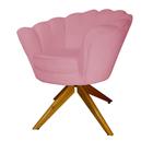 Combo 2 Poltronas Decorativa Com Base Giratória de Madeira Pétala Suede Rosa Barbie - LM DECOR