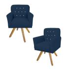 Combo 2 Poltronas Estofadas Base Giratória de Madeira Salão Anitta Suede Azul Marinho LM DECOR