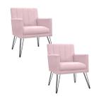 Combo 2 Poltronas Estofadas Para Consultório Pés de Ferro Cecília Corano Rosa Bebe - INCASA DECOR