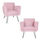 Combo 2 Poltronas Estofadas Sala Comercial Pés de Ferro Isabella Corano Rosa Bebe - DL Decor