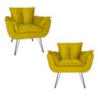 Combo 2 Poltronas Estofadas Sala Comercial Pés de Ferro Opala Suede Amarelo - DL Decor - Doce Lar Decorações