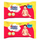 Combo 2x toalhas lenços umedecidos baby poppy para uso de toda a família 120 unidades