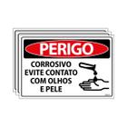 Combo 3 Placas De Sinalização Perigo Corrosivo Evite Contato Com Olhos E Pele 30x20 Ecom IA - SP23 F9e