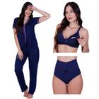 Combo Amamentação Pijama com Botões Calça Vanessa + Sutiã Amamentação + Calcinha Pós Parto Thamires